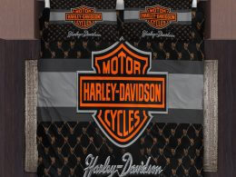 Harley-Davidson Logo Featuring Bold Shield Design And Skull Pattern Bedding Sets