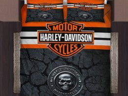 Harley-Davidson Logo Surrounded By Safety Orange And Texture Bedding Sets